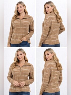 NWT Talbots Half-Zip Pullover Speckled Space Dye sz: Petite 23”